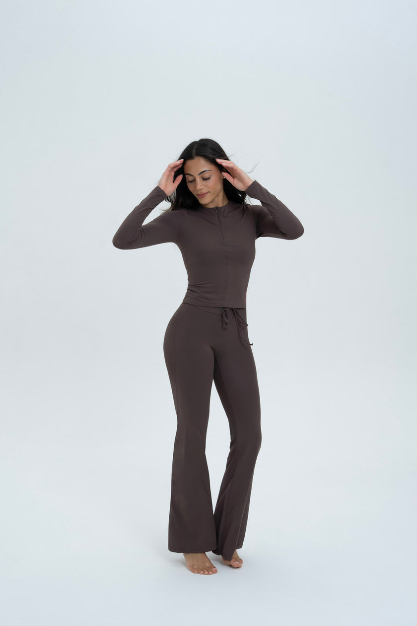 Flared pants with drawstring