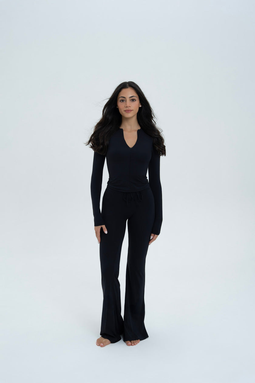 Flared pants with drawstring