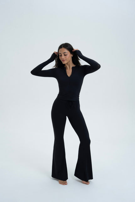 Flared pants with drawstring